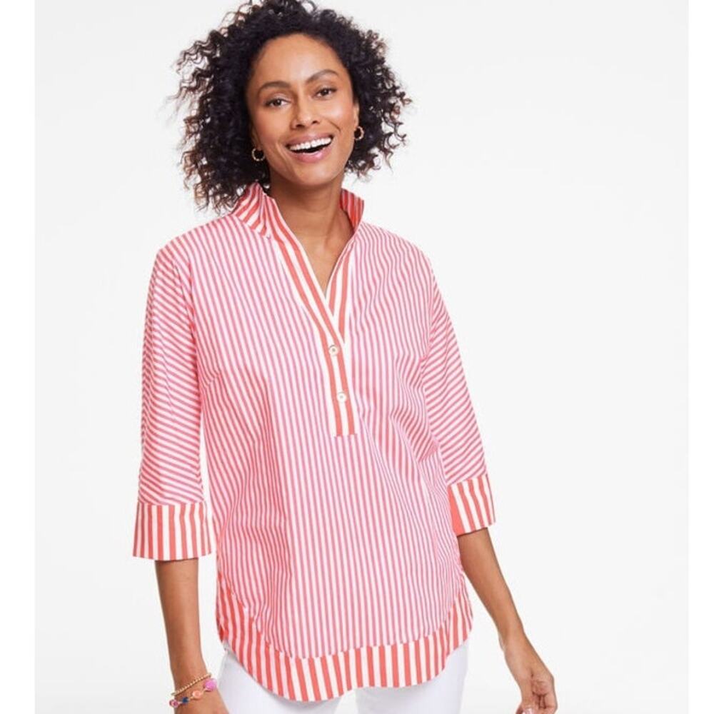 Talbots Dolman Sleeve Poplin Pink Mixed Striped Tunic Size 1X